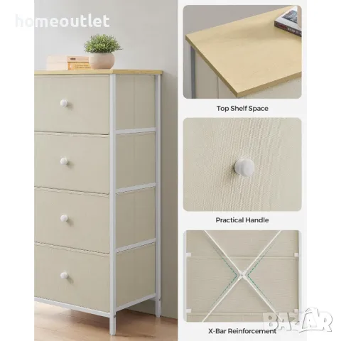 ПРОМОЦИЯ Шкаф за съхранение с 4 текстилни чекмеджета LTS314W01, снимка 5 - Шкафове - 48848527