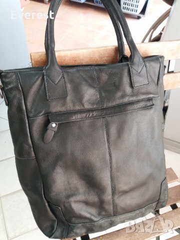 Естествена кожа голяма черна чанта с много джобове;)), снимка 5 - Чанти - 32919748