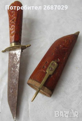 Стар нож ножка ножче с дървена кания, снимка 4 - Други ценни предмети - 28949826