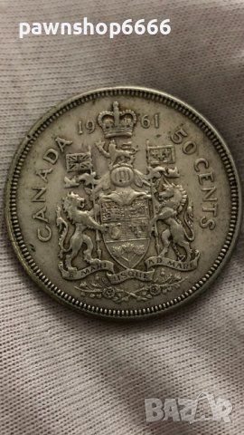Сребърна монета Канада 50 цента, 1961, снимка 2 - Нумизматика и бонистика - 40503617