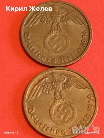Две монети 1 райхсфенинг 1939г. Трети Райх Германия с свастика 53326, снимка 10 - Нумизматика и бонистика - 53147250