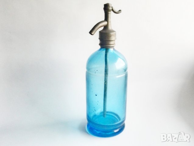 Винтидж син сифон за вода, френски, декоративно стъкло 1932 г., снимка 1