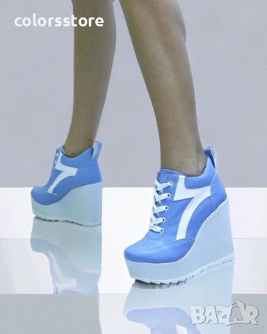 Боти на платформа - син лак с бяло ходило - NO4