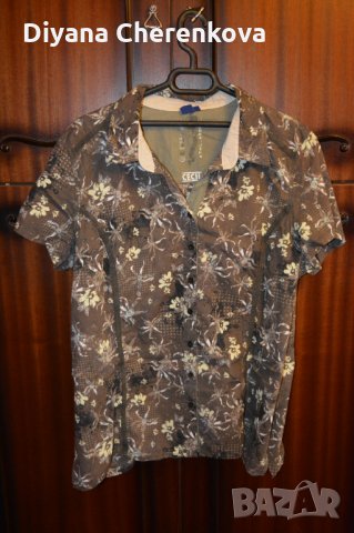 Кафява риза със сини и жълти цветя, марка Cecil, снимка 1