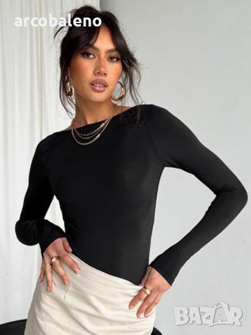 Нова дамска тениска с дълъг ръкав и кръгло деколте в плътен цвят, 6цвята, снимка 7 - Тениски - 43441996