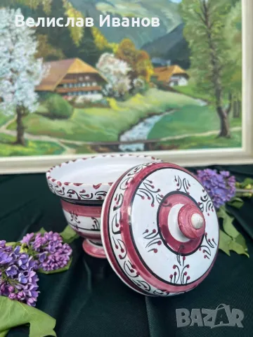 Кокетна керамична захарница ръчно рисувана.Без забележки., снимка 2 - Антикварни и старинни предмети - 49937968