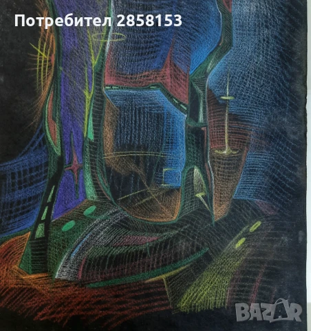 Картина  на худ. Никола Манев,пастел върху картон1940-2018 г, снимка 4 - Антикварни и старинни предмети - 50702223