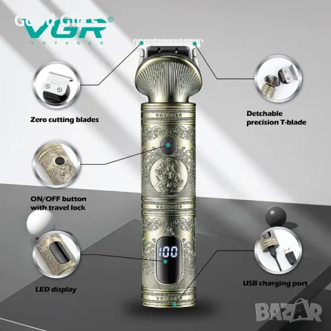 Професионална машинка за подстригване VGR V-962 с LCD дисплей и метален корпус, снимка 2 - Машинки за подстригване - 50389056