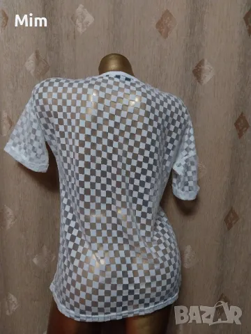 Бяла тениска на квадрати , снимка 2 - Тениски - 49971569