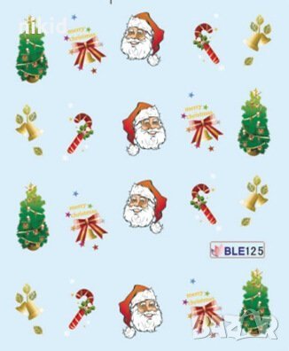 BLE125 Дядо Коледа елха коледен ваденки водни стикери слайдери за нокти маникюр, снимка 1 - Продукти за маникюр - 27266125