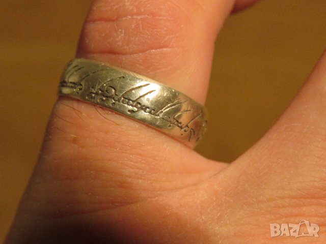 Стар мъжки сребърен пръстен  - Властелинът на пръстените с гравирано елфско слово сребро, снимка 5 - Пръстени - 28790752