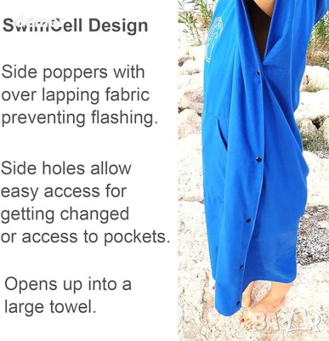 Халат - плажна кърпа за водни спортове, лек и бързосъхнещ, размер М, син, снимка 6 - Спортна екипировка - 43217019