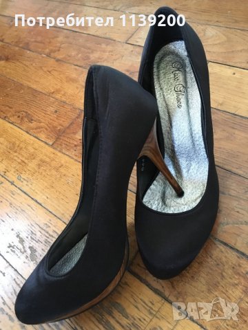 Сатенени черни официални обувки 38 с висок ток и платформа махагон, снимка 7 - Дамски обувки на ток - 27139376