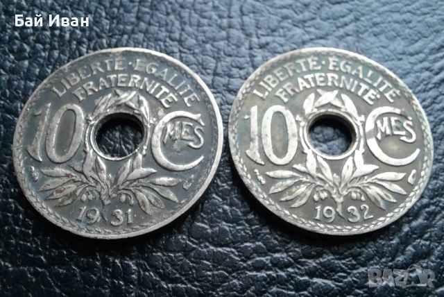 Стара монета 10 сантима 1931 г. и 1932 г. Франция - топ !, снимка 5 - Нумизматика и бонистика - 42210955