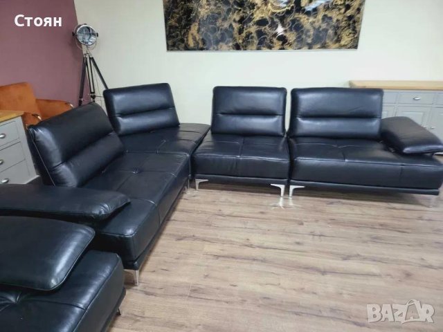 Черен кожен ъглов диван и фотьойл Artemis с електрически облегалки, снимка 10 - Дивани и мека мебел - 43552710