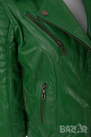 Дамско кожено яке в зелено марка Basics & More - M, снимка 6 - Якета - 38508835