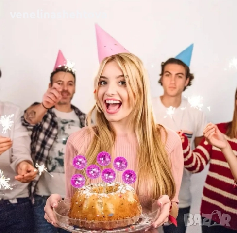 Тъмно розови огледални диско топки топчета на клечка за декорация торта мъфини , снимка 2 - Други - 52909119