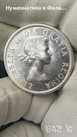 Сребърна монета Канада 1 долар 1961 година, снимка 2 - Нумизматика и бонистика - 52707877