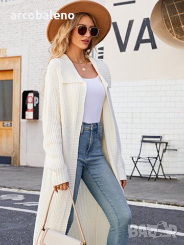 Нов стил дамска дълга плетена жилетка с ревери, 4цвята - 024, снимка 4 - Жилетки - 41975797