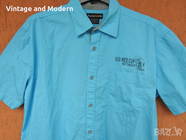 Мъжка риза с къс ръкав ATLAS синя (M), снимка 2 - Ризи - 40523537
