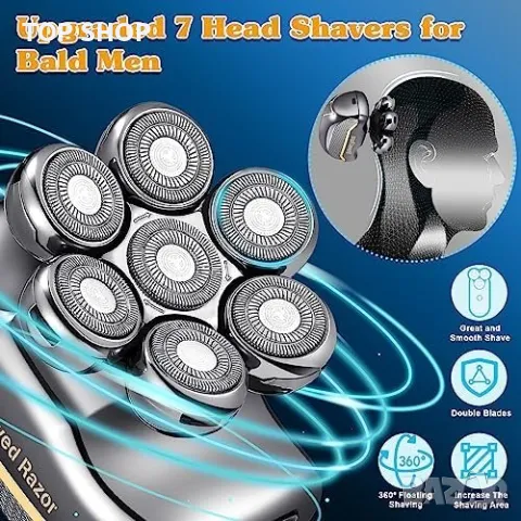 Нов Водоустойчив 7D бръснач самобръсначка за глава мъже бръснене, снимка 7 - Електрически самобръсначки - 49319155