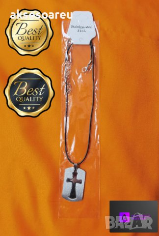 Ново колие с каишка медальон с висулка кръст в метална плочка модни бижута за подарък за Свети Вален, снимка 2 - Колиета, медальони, синджири - 38319851