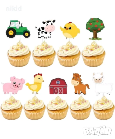 12 бр Ферма Домашни животни топери за мъфини кексчета торта парти декор украса, снимка 2 - Икони - 50731758