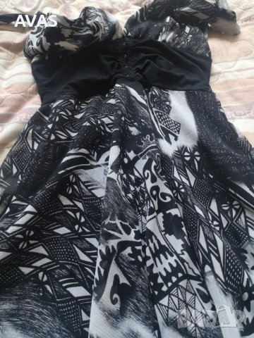 Нова лятна рокля черно с бяло/сиво M размер на връзки с подплата, снимка 4 - Рокли - 36880451