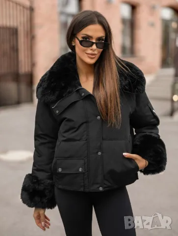 Уникално зелено зимно яке с пух , снимка 5 - Якета - 47941700