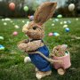 4400 Декоративен великденски заек с каручка и малко зайче, 30 см, снимка 2