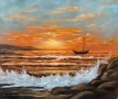 МОРСКИ ЗАЛЕЗ И ЛОДКА маслена картина , снимка 2