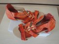 Оранжеви кожени дамски сандали със "златни" елементи, летни обувки, чехли, естествена кожа, снимка 6