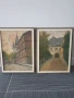 Чифт стари малки картини акварел върху картон/замъци/1912/картина в дървена рамка 41х31см, снимка 1