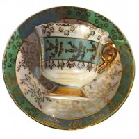 Позлатена седефена чаша с чинийка за късо кафе, снимка 1 - Сервизи - 38417199