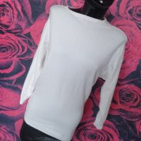Бяло-черна зимна туника от плетиво и кожа С/М, снимка 1 - Блузи с дълъг ръкав и пуловери - 38913506