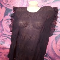 Черна феерична широк модел блуза с къдри на раменете от шифон ХЛ, снимка 5 - Тениски - 37456273