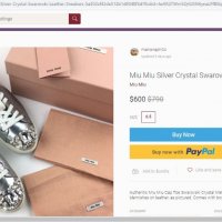 Miu Miu Silver Crystal Swarovski Leather Sneakers, снимка 2 - Дамски ежедневни обувки - 26638146