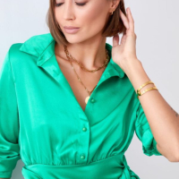 Дамска рокля тип риза - Зелена - L размер, снимка 5 - Рокли - 44926932