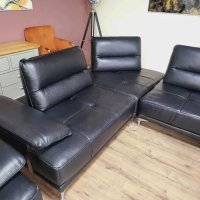 Черен кожен ъглов диван и фотьойл Artemis с електрически облегалки, снимка 11 - Дивани и мека мебел - 43552710