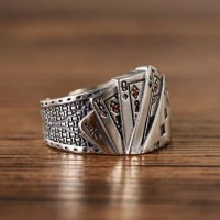 Голям сребърен пръстен с карти , снимка 2 - Пръстени - 37479013