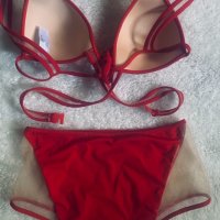 Нов бански комплект в червено бикина с висока талия , снимка 2 - Бански костюми - 33143949