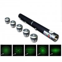 Лазерна показалка, Зелена, 5mW, 5 приставки, 2 батерии комплект, снимка 5 - Друга електроника - 37096886