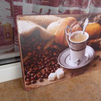 Метална табела кафе бучки захар кроасан кексче мъфин среща порцелан, снимка 2 - Изкуствени цветя - 43121028