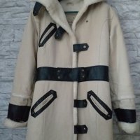 Изключително топло зимно палто в екрю с кожени декорации, снимка 8 - Палта, манта - 27615800