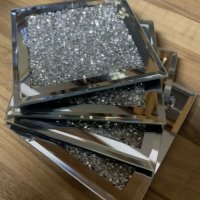 Луксозни огледални подложки за сервиране комплект от 4 сет стъкло  coaster coasters, снимка 4 - Прибори за хранене, готвене и сервиране - 32927090