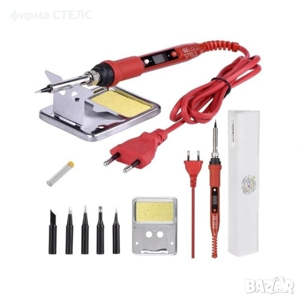 Комплект инструменти и поялник STELS 908S, 220V, 80W, 194x20mm, 1.4m, снимка 1