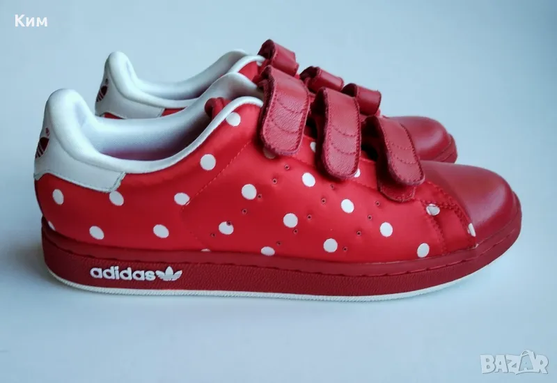 Adidas Stan Smith червени на бели точки сатенирани кецове , снимка 1