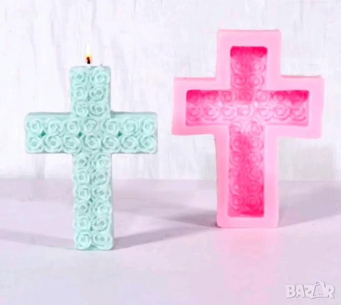 Голям дълбок кръст от рози силиконов молд форма фондан шоколад гипс свещ сапун тесто, снимка 1