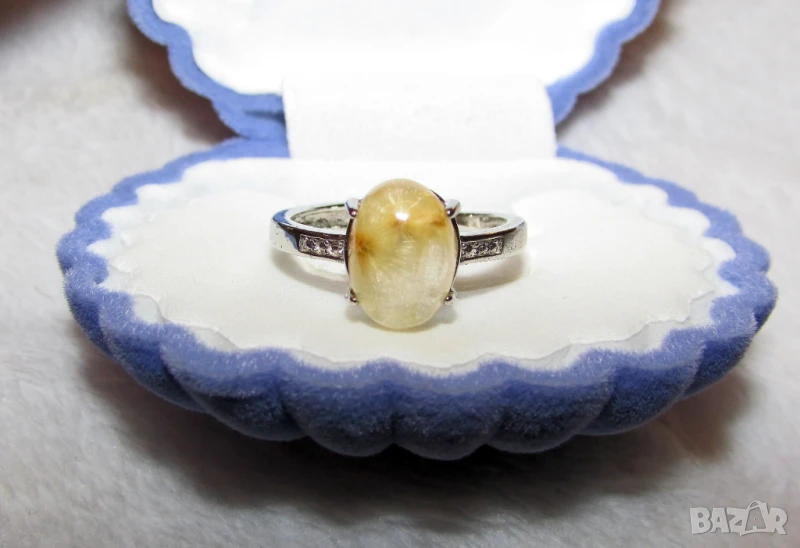 Пръстен с рутилов кварц, подходящ за подарък натурален кристал, снимка 1