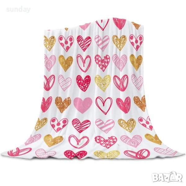 Пухкаво одеяло на сърца 150-200см. Св. Валентин, снимка 1